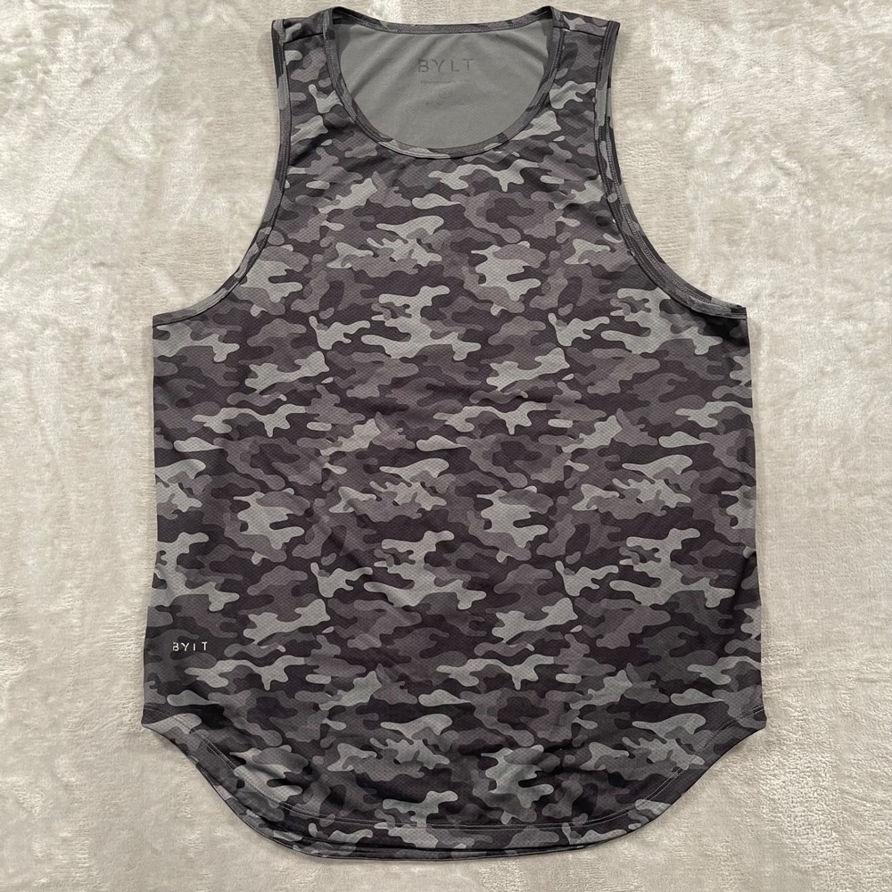 Bylt Shirt Mens Large Black Camo Tank Top Drop Cut Muscle Gym Fitness Workout